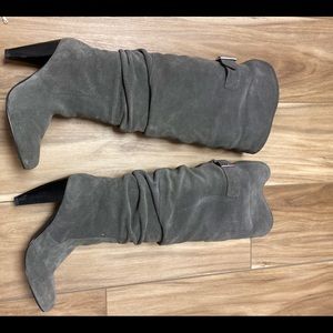 Grey Suede Boots Flip Down Cuff